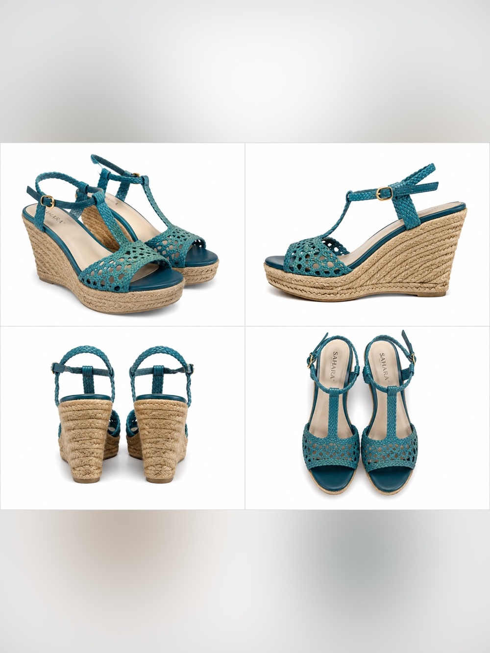 Sahara Charlotte Wedge Sandals – Teal Blue – Size 9.5
